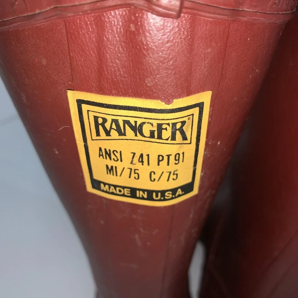 Vintage Ranger Safety Electrical Boots Mens 12 Red Rubber  Steel Toe Made USA